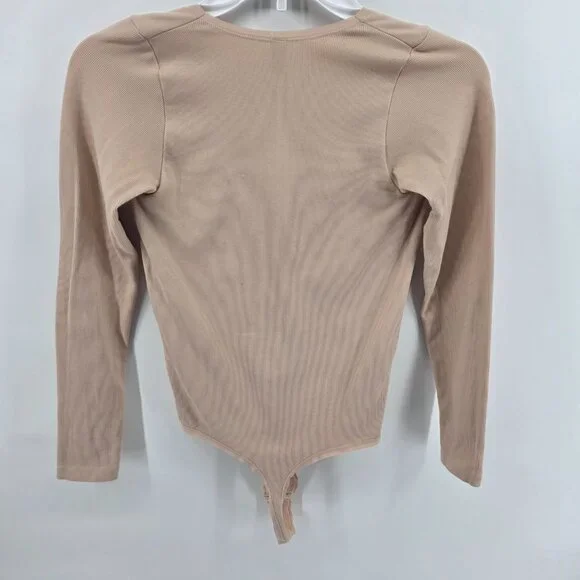 Out From Under Tan Ribbed Bodysuit – Size M/L – Free People Deep V-Neck - Picture 6 of 8